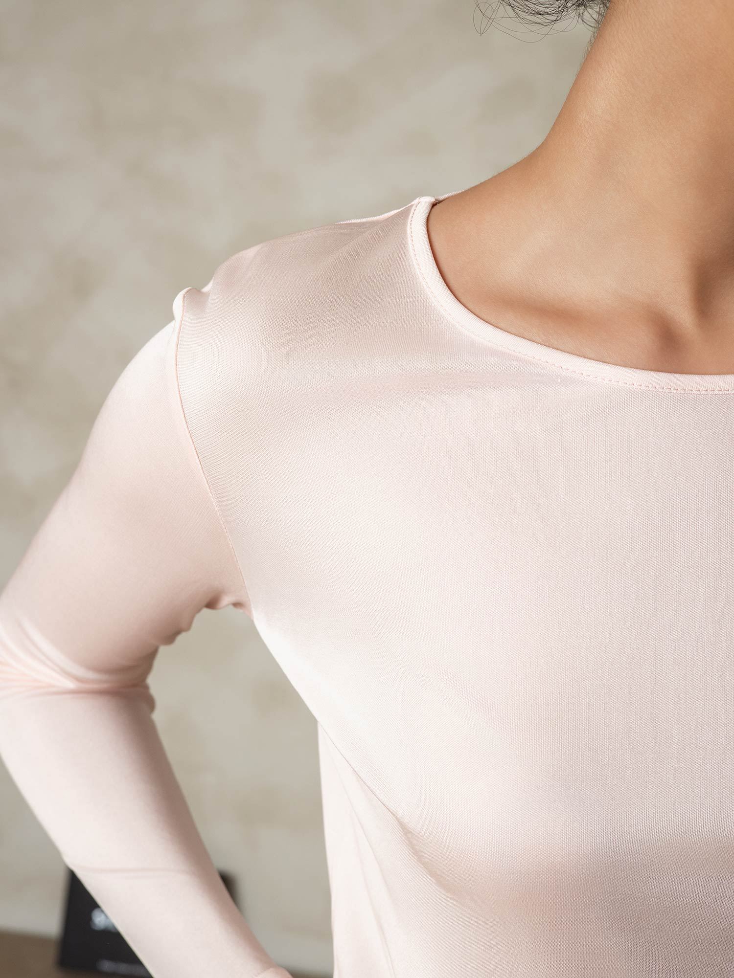 [Light Pink] SilkSilky-CA Silk Knitted Round Neck Long Johns 007