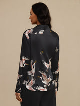 [Black] SilkSilky-CA Long Sleeve Lapel Collar Women's Shirt 002