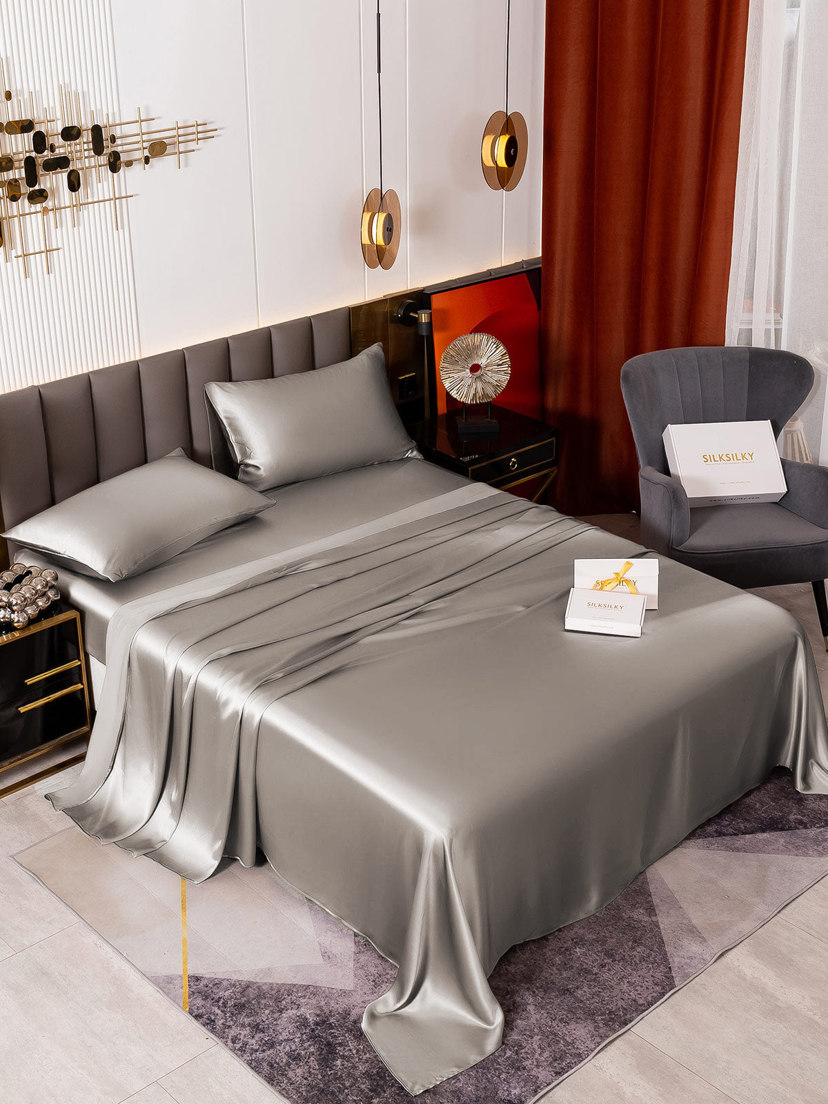 [Gray] SilkSilky-CA 19Momme Pure Silk Bedding Set 001