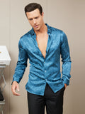 SilkSilky CA Silk Long Sleeve Collar Men's Shirt Teal 004