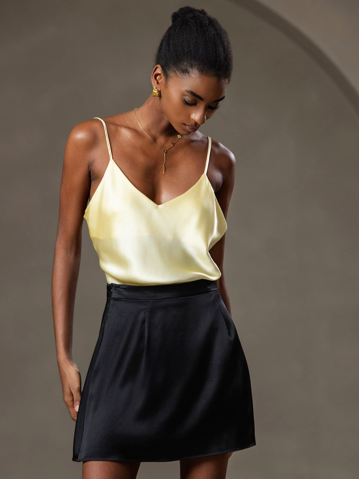 [Light Yellow] SilkSilky-CA Pure Silk V Neck Camisole 006