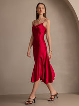 [Wine] SilkSilky-CA Spaghetti Strap Cowl Neck Dress 006
