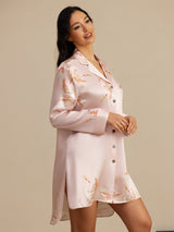[Pink] SilkSilky-CA Long Sleeve Lapel Collar Nightshirt 004