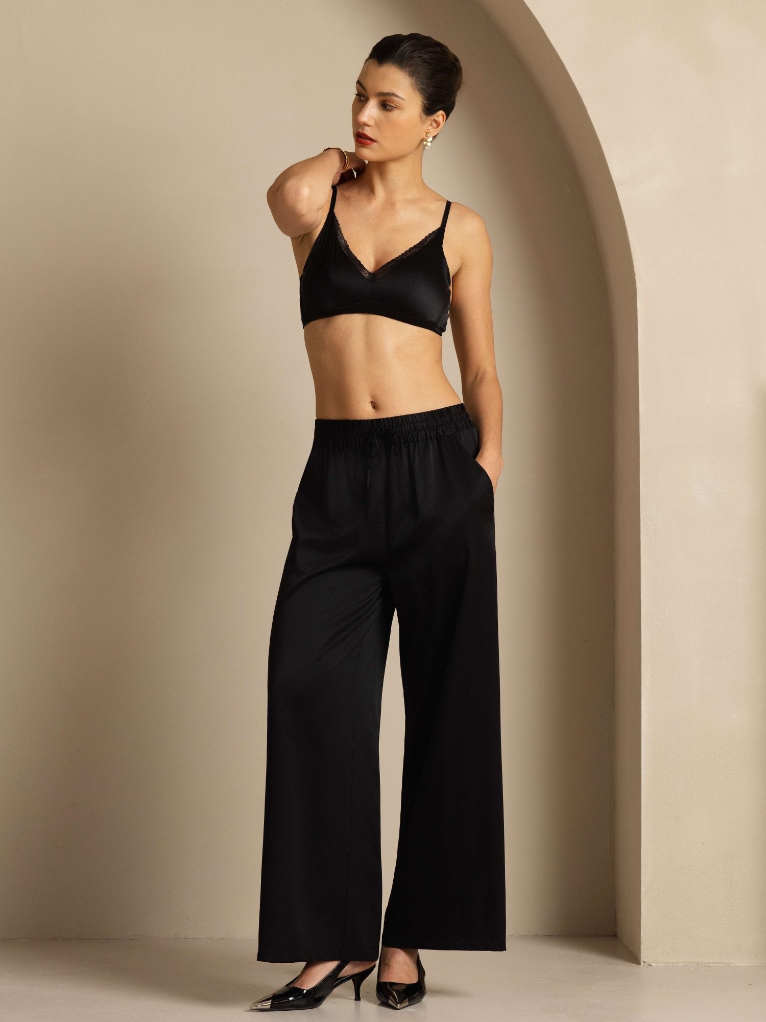 [Black] SilkSilky-CA 19Momme Silk Womens Pants 001