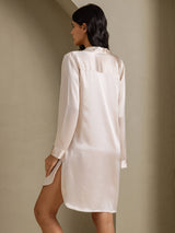 [Beige] SilkSilky-CA Long Sleeve Lapel Collar Nightshirt 002