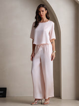 [Pink] SilkSilky-CA Half Sleeve Round Neck Women's Pajamas 006
