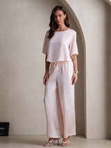 [Pink] SilkSilky-CA Half Sleeve Round Neck Women's Pajamas 006