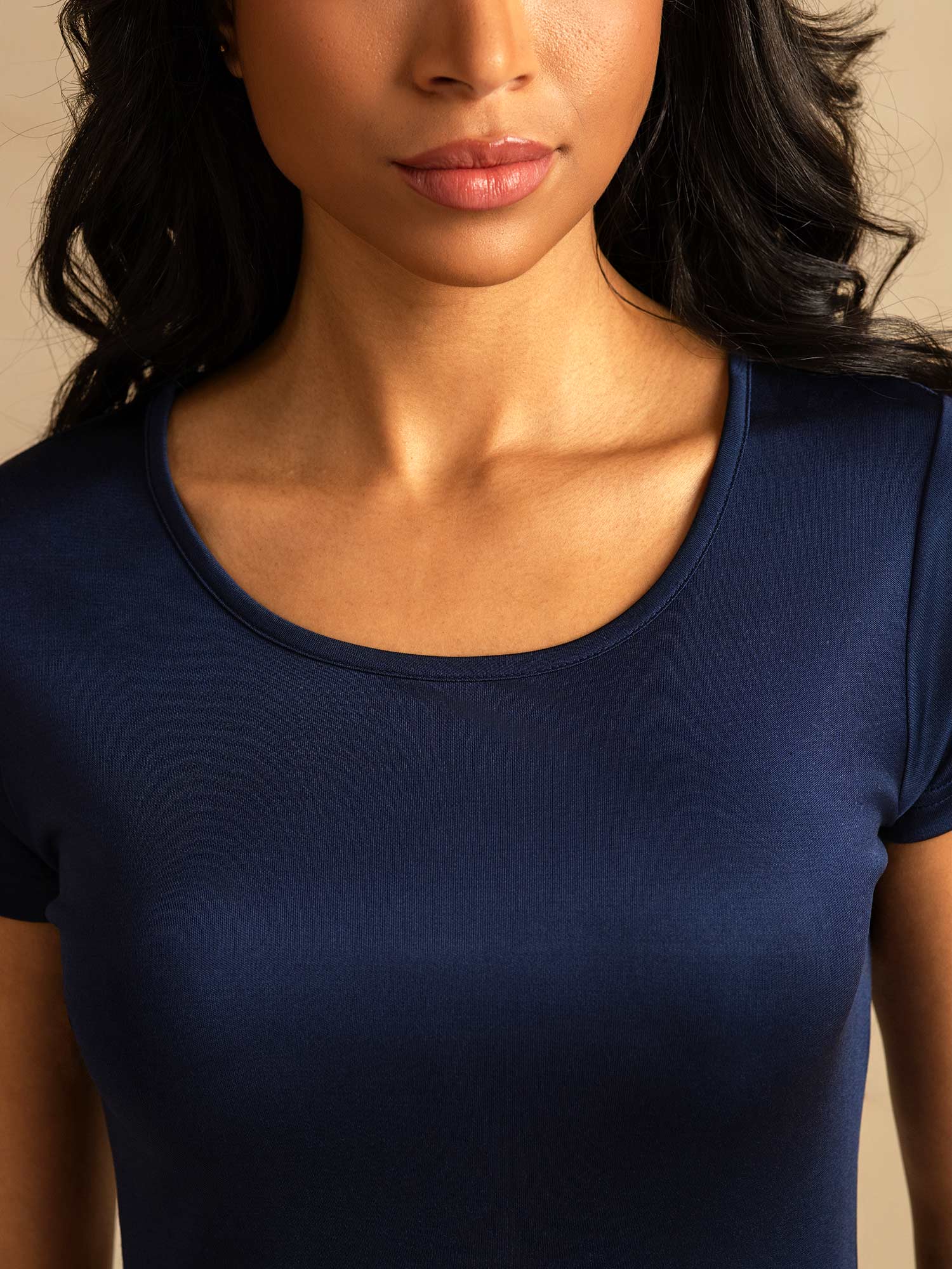 [Dark Blue] SilkSilky-CA Silk Knitted Round Neck Nightgown 004,