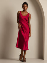 [Wine] SilkSilky-CA Sleeveless Scoop Neck Dress 001