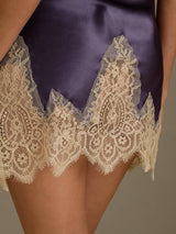 [Purple Gray] SilkSilky-CA Spaghetti Strap V Neck Nightgown 007