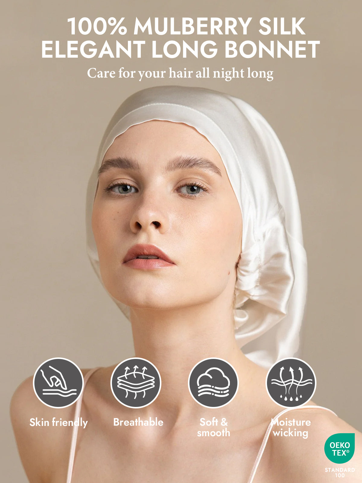 [White] SilkSilky-CA Pure Silk Sleep Cap 002