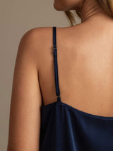 [Dark Blue] SilkSilky-CA 19Momme Machine-Washable Silk Spaghetti Strap Scoop Neck Camisole Set 005