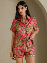 [Coral Serval] SilkSilky-CA Short Sleeve Notch Collar Women's Pajamas 003