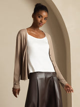 [Tan] SilkSilky-CA Long Sleeve Women's Cardigan 003