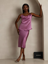 [Deep Purple] SilkSilky-CA Spaghetti Strap Cowl Neck Camisole 006