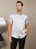 SilkSilky CA Silk Short Sleeve Collar Men's Shirt Silver 005