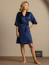 [Dark Blue] SilkSilky-CA Half Sleeve Women's Robe 003