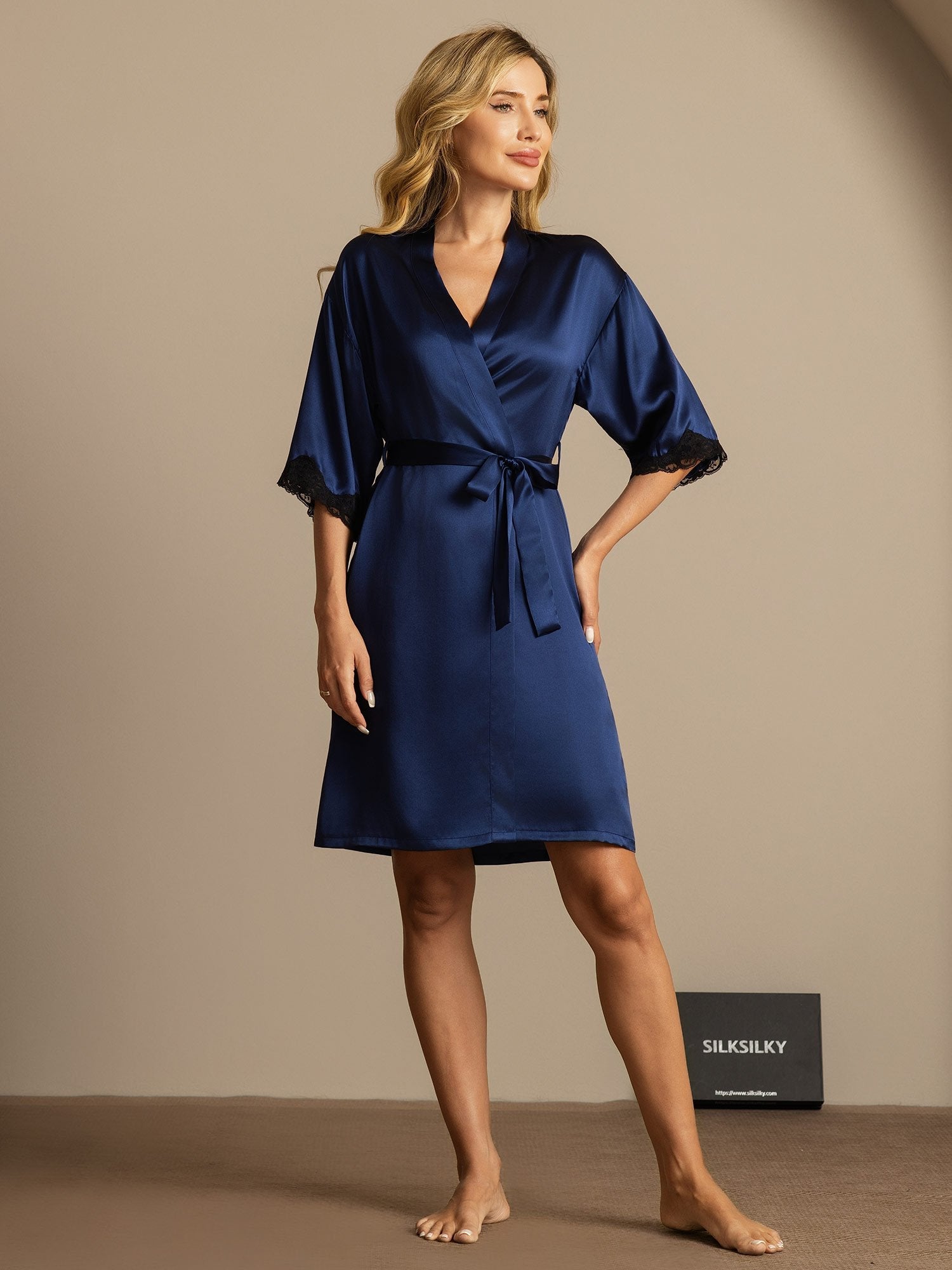 [DarkBlue] SilkSilky-CA Pure Silk Womens Robe 003