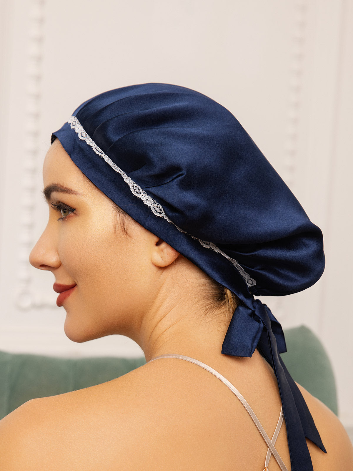 SilkSilky-CA Pure Silk Sleep Cap DarkBlue 001