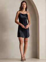 [Black] SilkSilky-CA Spaghetti Strap Cowl Neck Dress 005