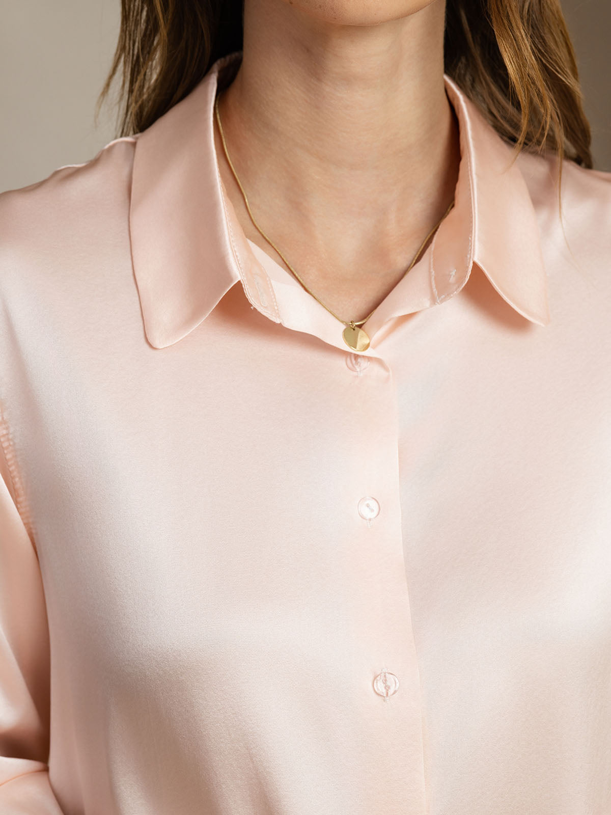 [Light Pink] SilkSilky-CA Silk Lapel Collar Women's Shirt 004