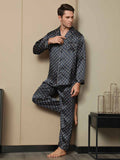 SilkSilky CA Pure Silk Long Sleeve Lapel Men's Pajamas DarkBlue 005