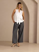 [White] SilkSilky-CA Sleeveless Tie Neck Camisole 007