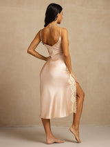 [Light Pink] SilkSilky-CA Spaghetti Strap V Neck Nightgown 002