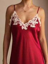[Wine] SilkSilky-CA Spaghetti Strap V Neck Dress 004