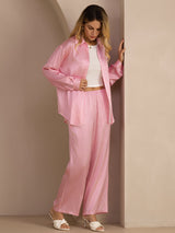 [Pink Pinstripe] SilkSilky-CA Long Sleeve Lapel Collar Women's Outfit Sets 006