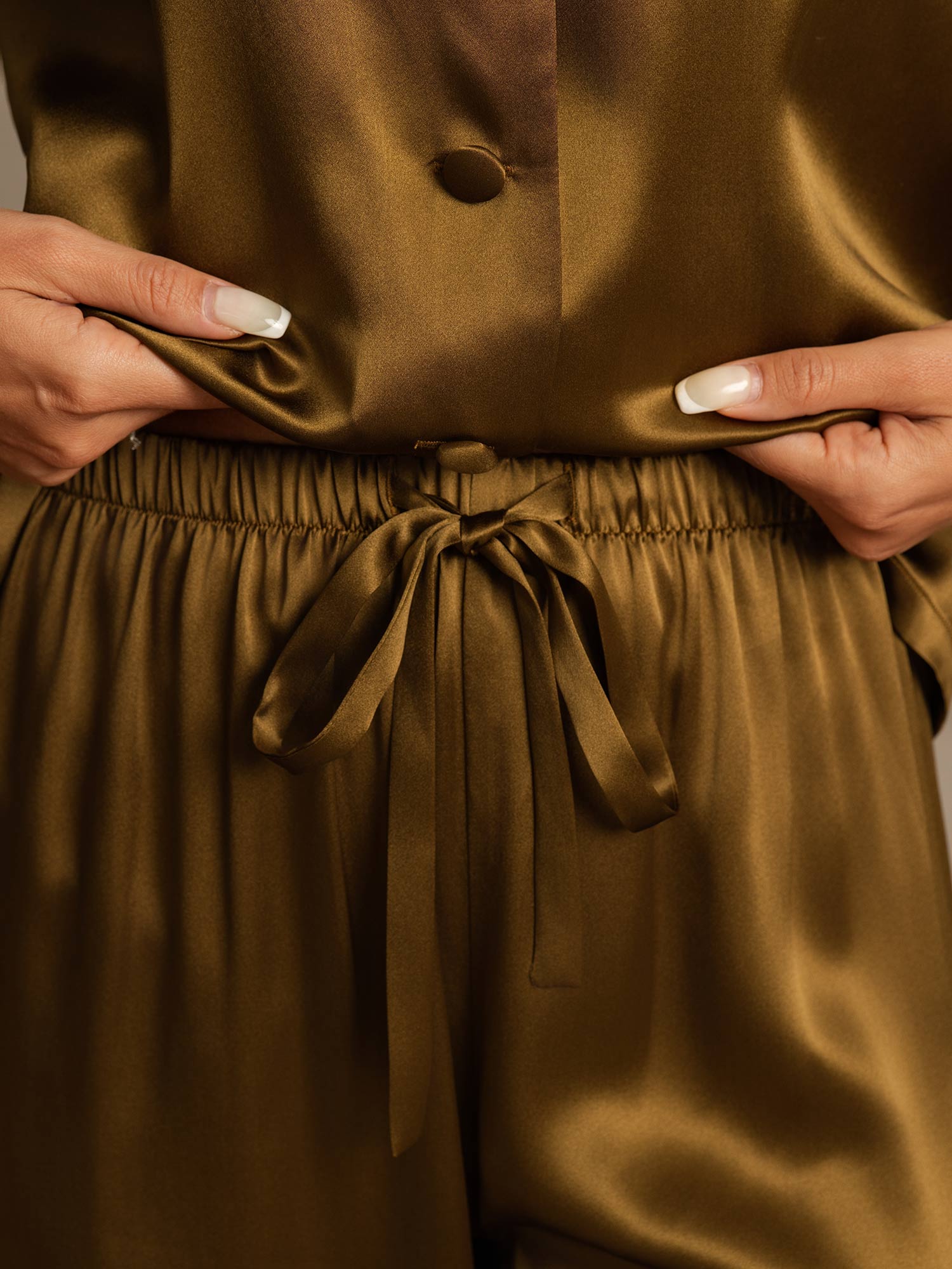 [Brown] SilkSilky-CA Long Sleeve Notch Collar Women's Pajamas 007