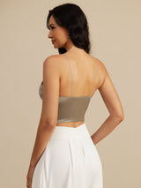 [Khaki] SilkSilky-CA Spaghetti Strap V Neck Camisole 002