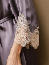 [Purple Gray] SilkSilky-CA 3/4 Sleeve V Neck Nightgown&Robe Set 007