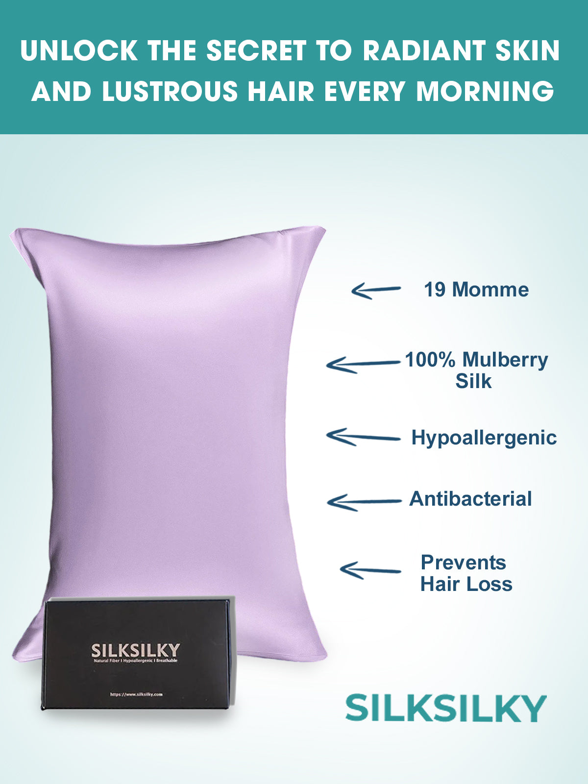 SilkSilky-CA 19Momme Pure Silk Pillowcase Lavender 002