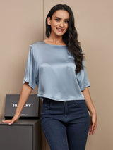 [Grayish Blue] SilkSilky-CA Half Sleeve Scoop Neck Women's T-Shirt 001