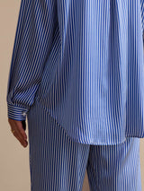 [Blue Pinstripe] SilkSilky-CA Long Sleeve Lapel Collar Women's Outfit Sets 006