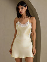 [Light Yellow] SilkSilky-CA Spaghetti Strap V Neck Nightgown 006