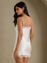 [White] SilkSilky-CA Spaghetti Strap Sweetheart Neck Nightgown 002