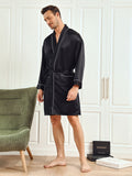 SilkSilky CA Pure Silk 3/4 Sleeve Mens Robe Black 005