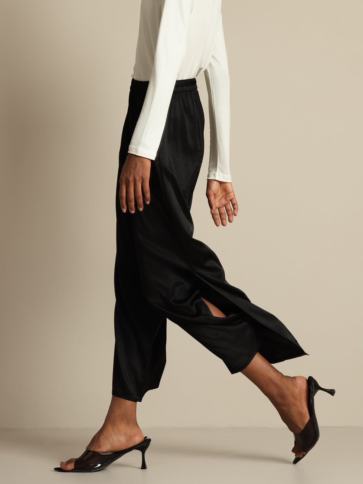 [Black] SilkSilky-CA 19Momme Silk Split Women's Pants 003