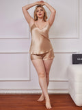 SilkSilky-CA Pure Silk Deep V Neck Plus Size Camisole Set Champagne 006