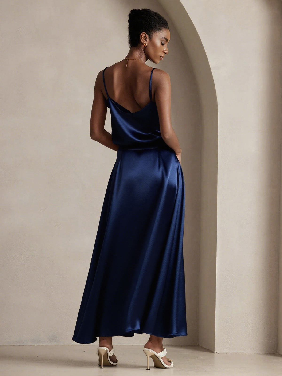 [Dark Blue] SilkSilky-CA 19Momme Silk Skirt 002