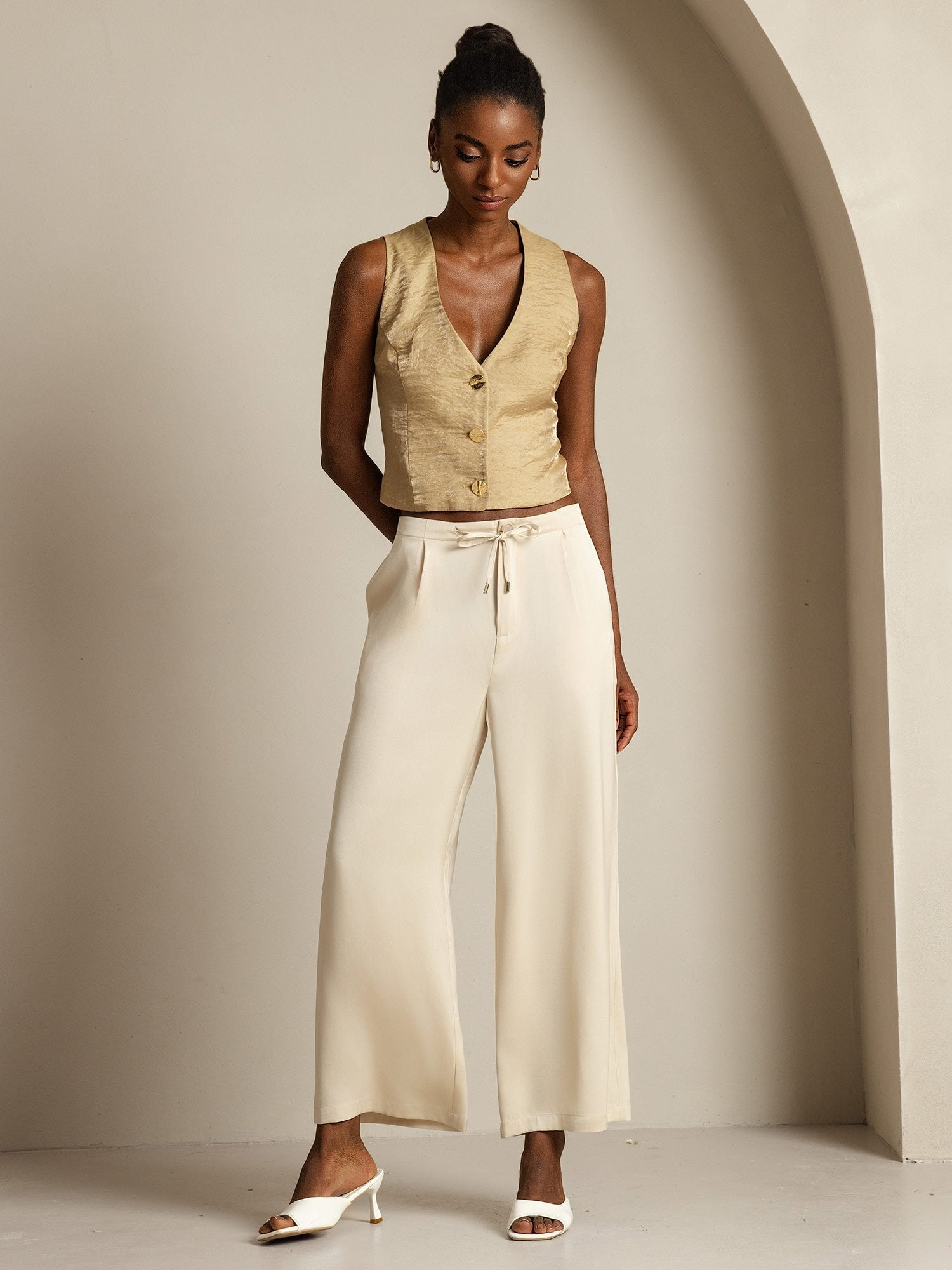 [Beige] SilkSilky-CA 19Momme Silk Womens Pants 009