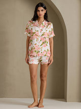 [White Peony] SilkSilky-CA Short Sleeve Notch Collar Women's Pajamas 006