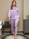 SilkSilky CA Long Sleeve Lapel Women's Pajamas Lavender 003