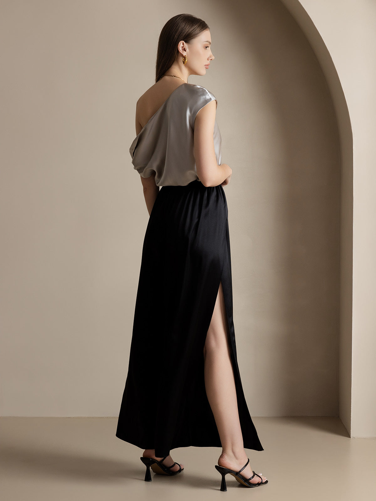[Black] SilkSilky-CA 19Momme Silk Split Women's Pants 002