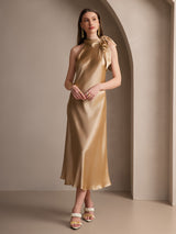 [Champagne] SilkSilky-CA Sleeveless Halter Dress 001