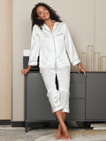 SilkSilky CA Pure Silk Long Sleeve Lapel Women's Pajamas White 001