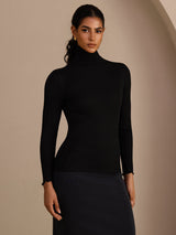 [Black] SilkSilky-CA Long Sleeve Turtle Neck Women's T-Shirt 003