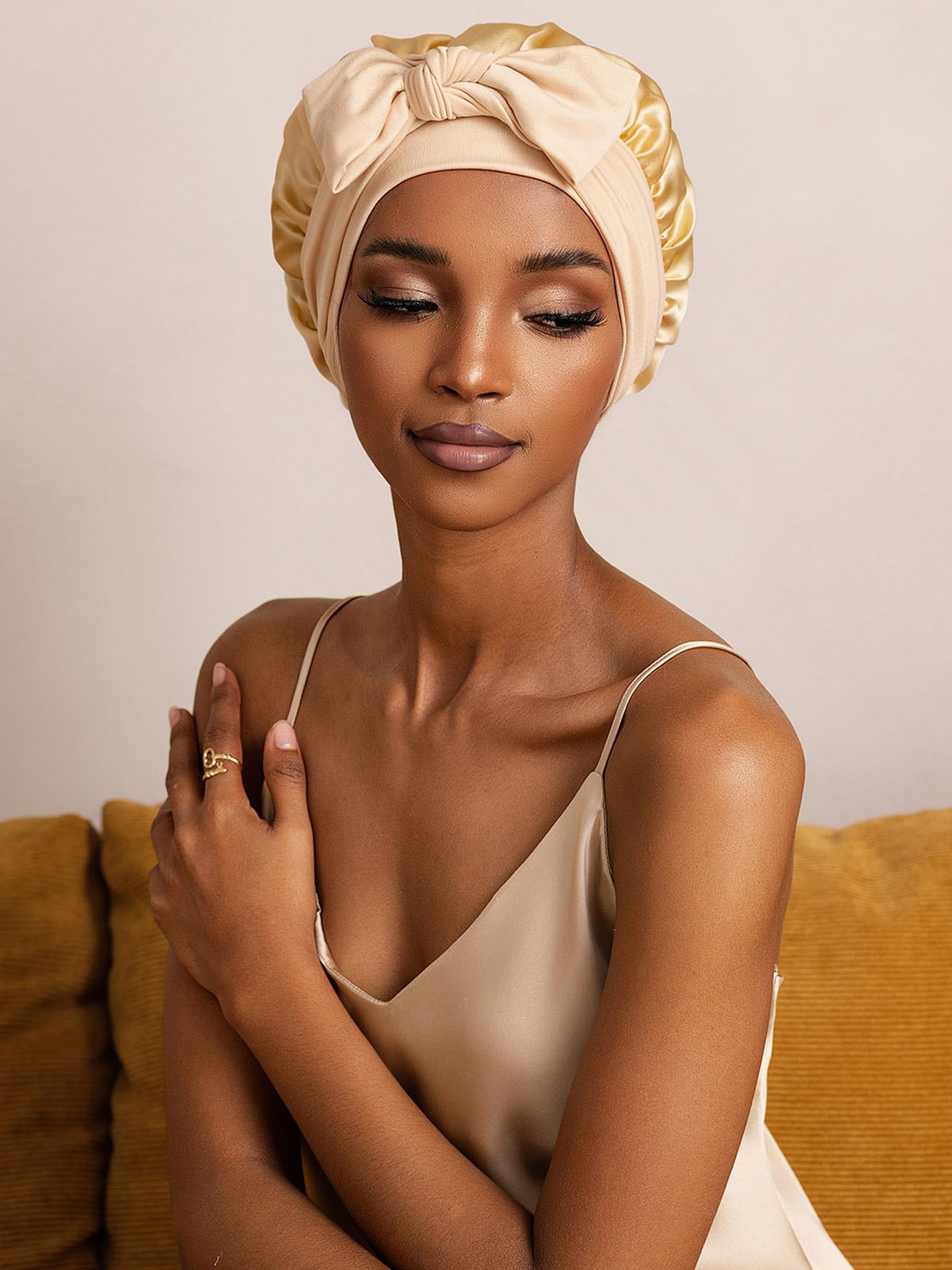 SilkSilky-CA Pure Silk Sleep Cap Champagne 006